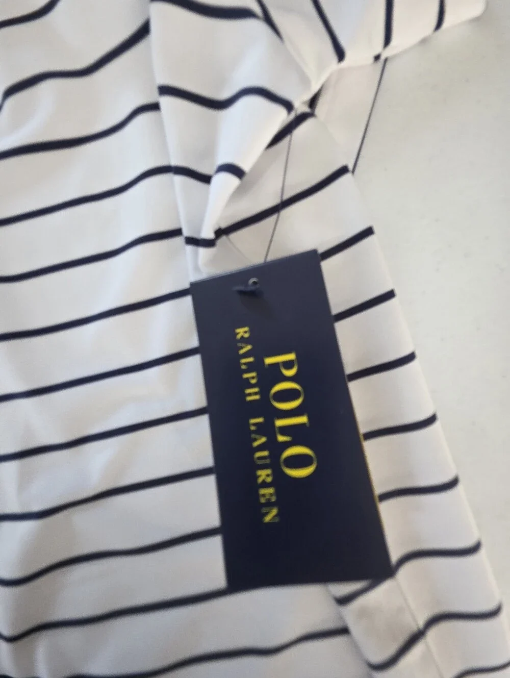 Polo Ralph Lauren Performance Polo Shirt Mens L White Navy Stripe NWT Golf
